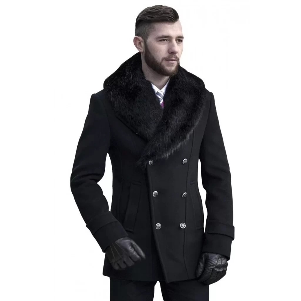 Paltonul cu guler de blană pentru bărbați