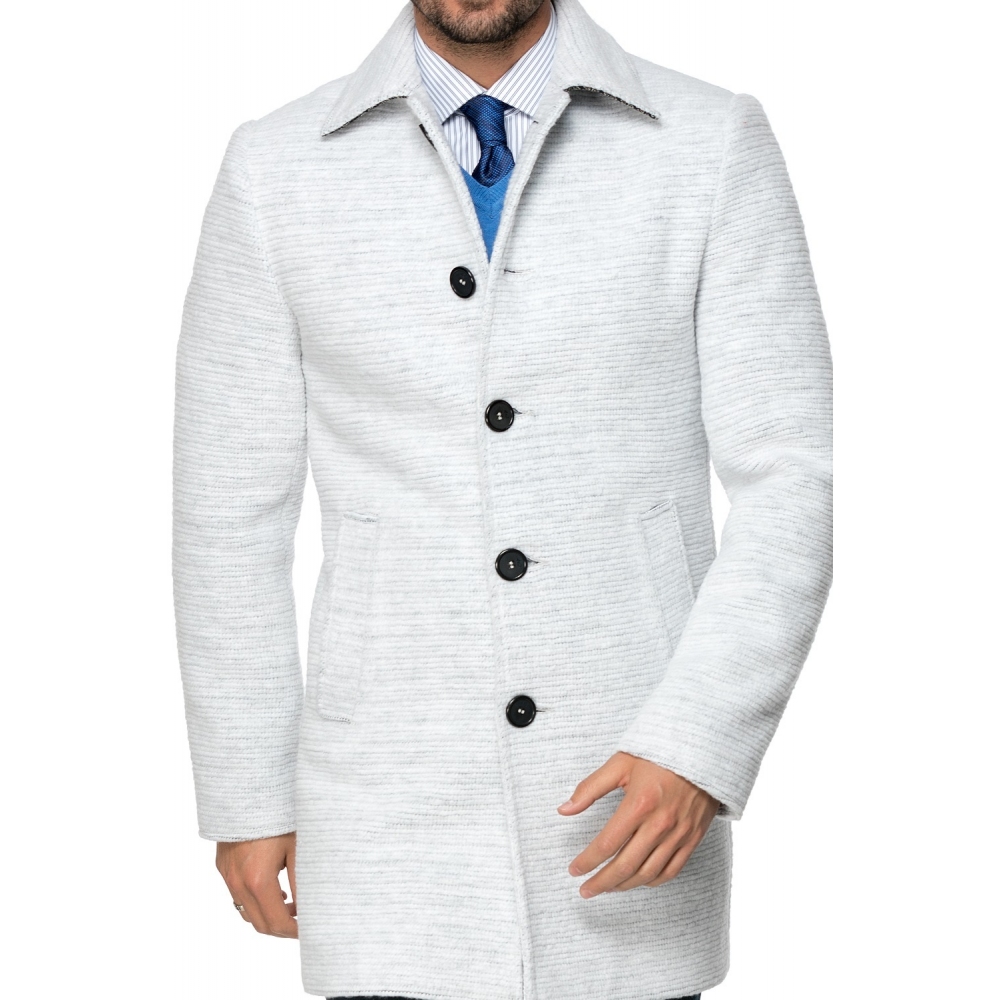 Palton barbati alb din lana cotta B161
